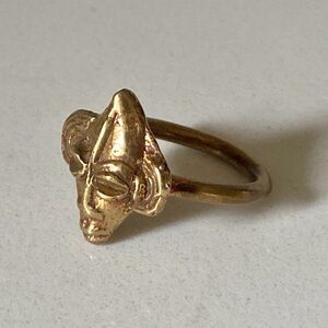 Gold Tone Plated 3D African Tribal Indigenous Face Mask Ring 7 Fashion Jewelry